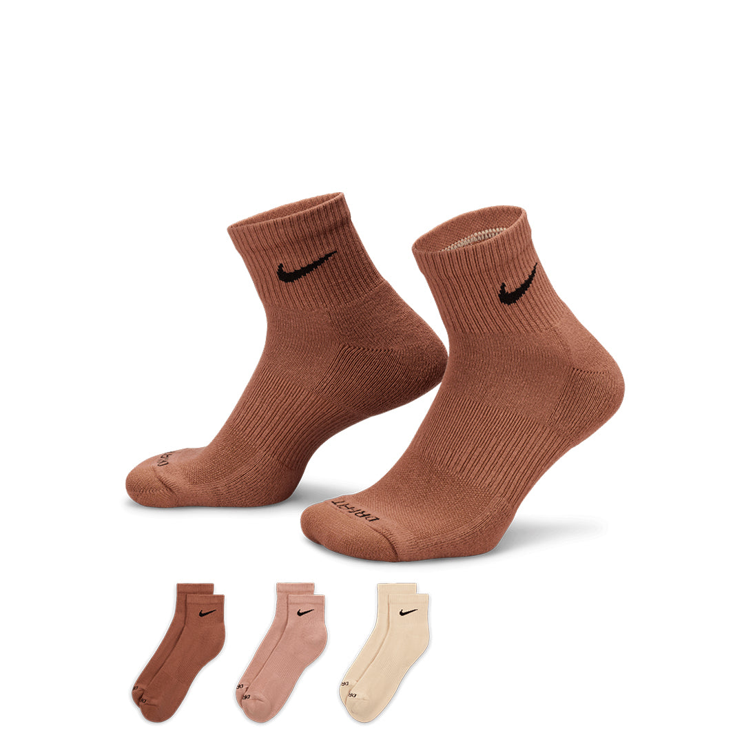 EVERYDAY PLUS CUSHIONED ANKLE SOCKS 3 PACK BROWN MULTI