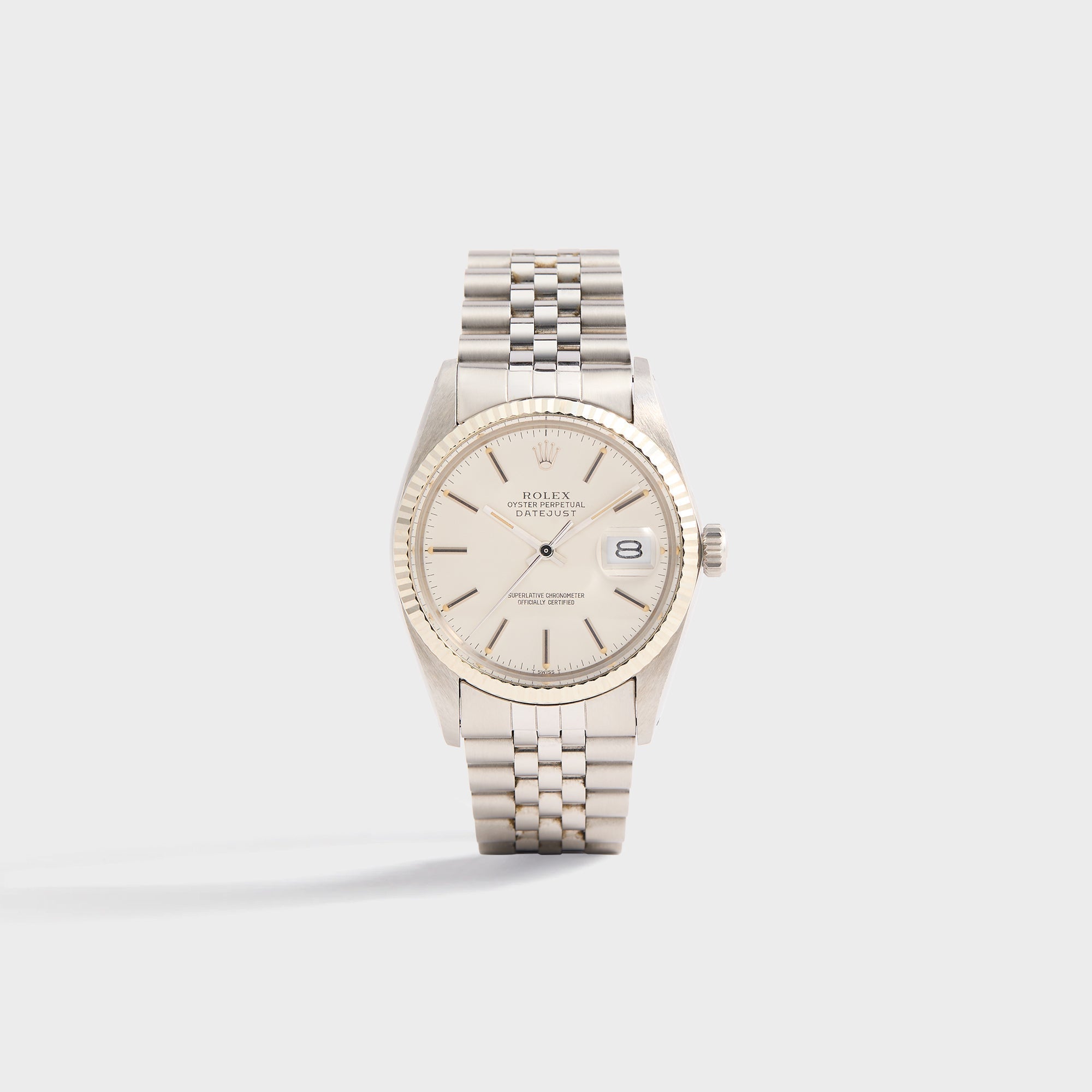 Wind Vintage Rolex Datejust Reference 16014 Silver Dial Unpolished Full Set - Silver