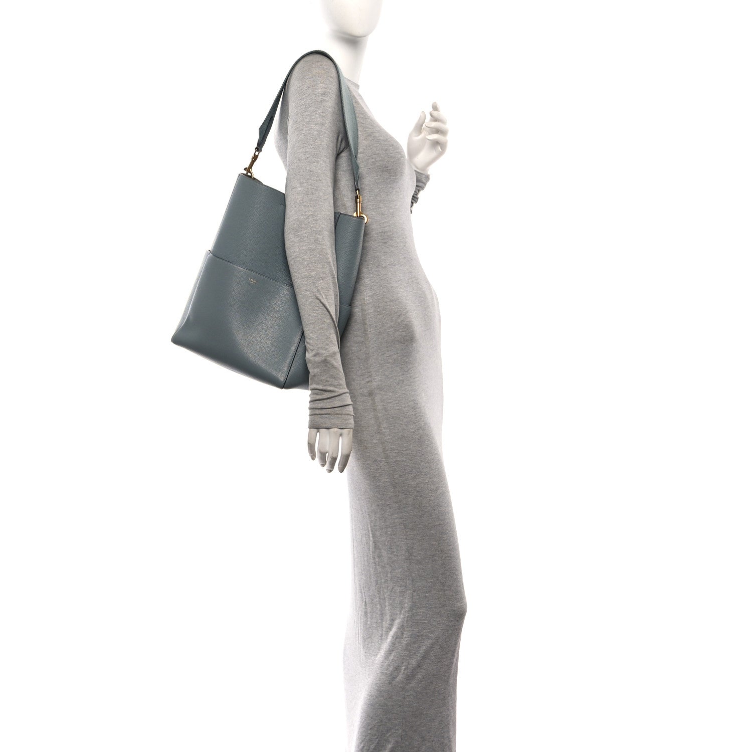 Soft Grained Calfskin Sangle Bucket Bag Storm
