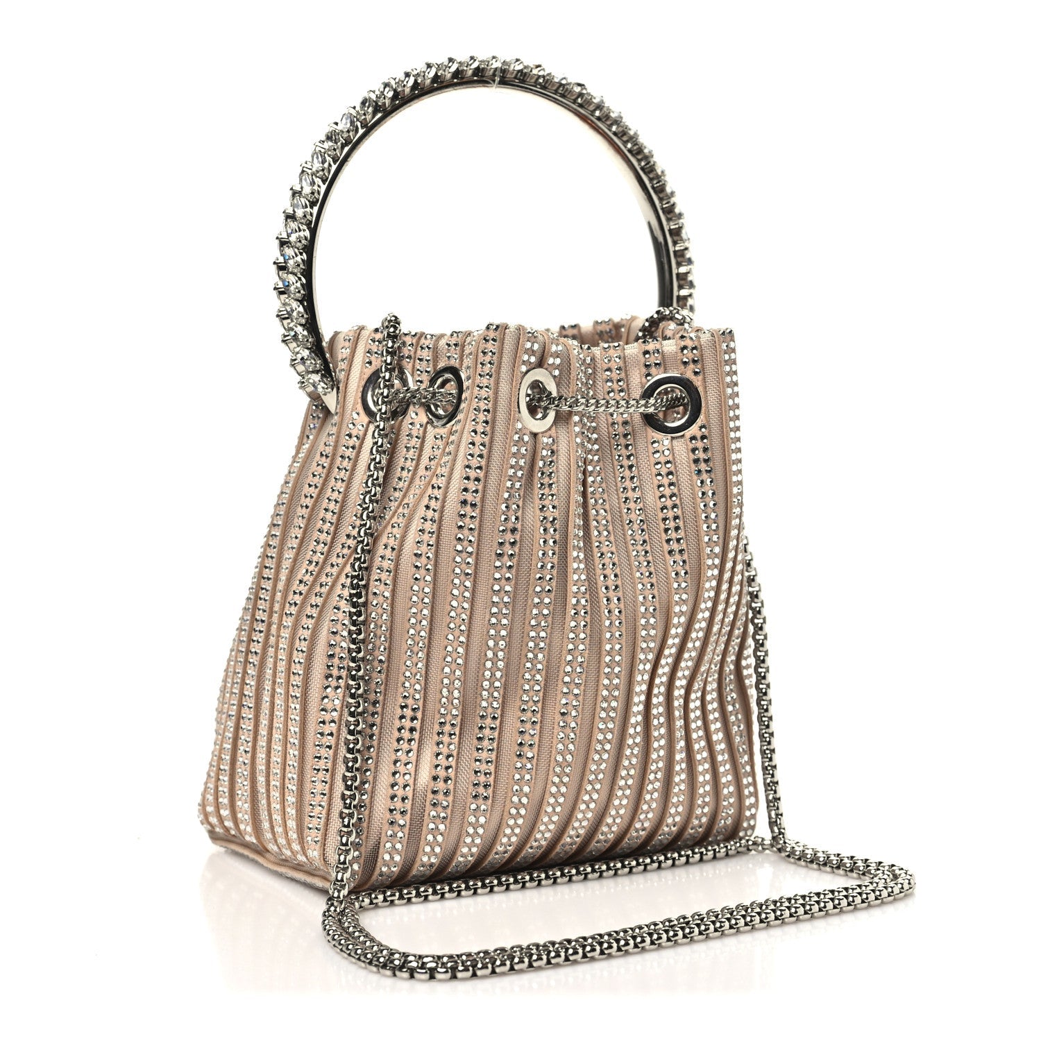Suede Mesh Crystal Embellished Stripe Bon Bon Bucket Bag Macaron Mix