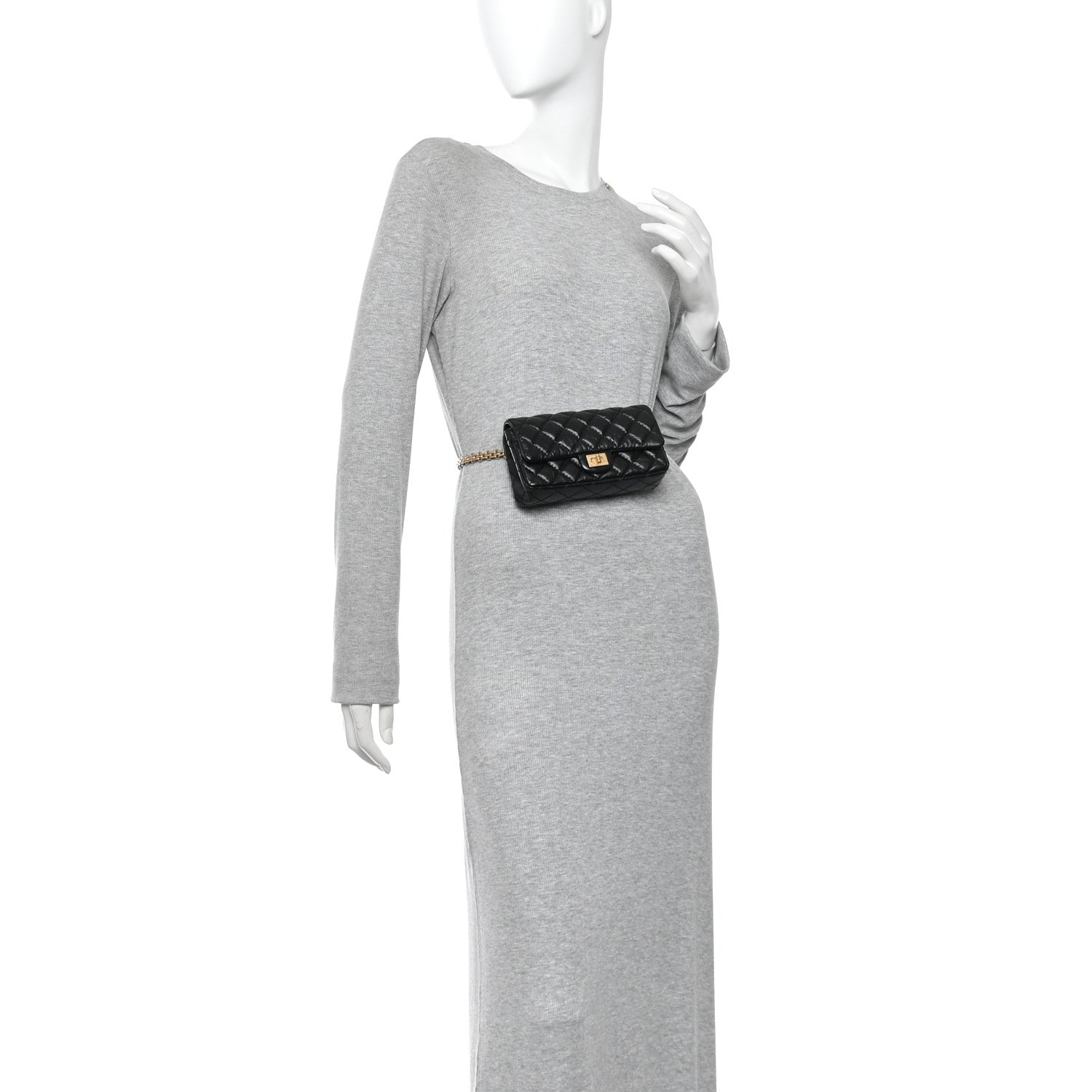Aged Calfskin Quilted 2.55 Reissue Flap Belt Bag Clutch Black