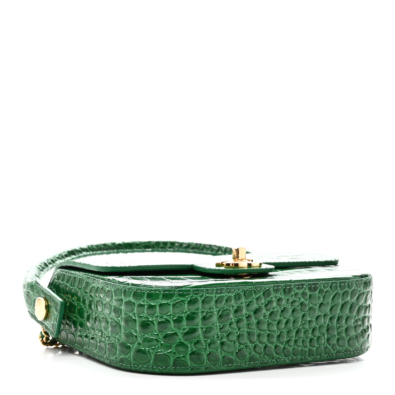 Calfskin Crocodile Embossed Turn Around Mini Flap Emerald
