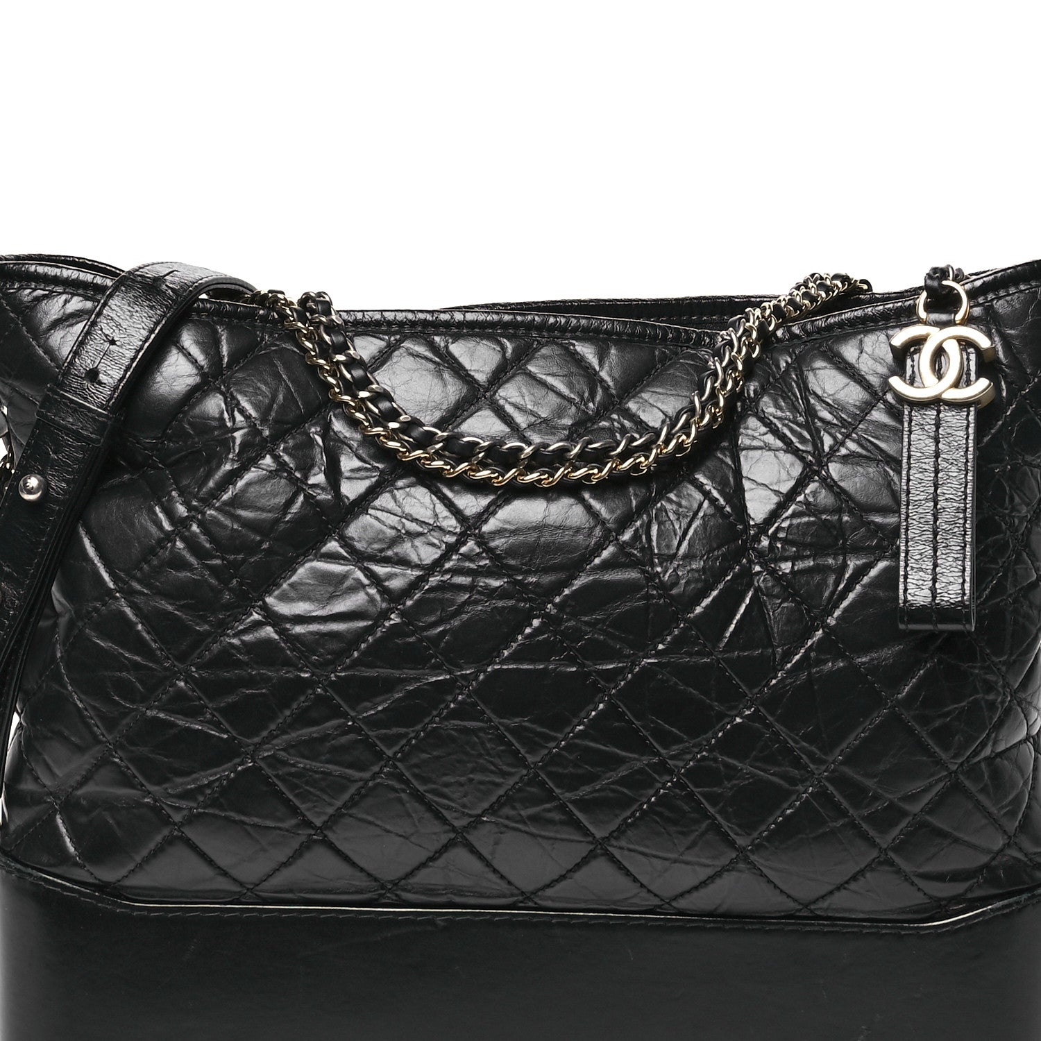 Aged Calfskin Quilted Large Gabrielle Hobo Black
