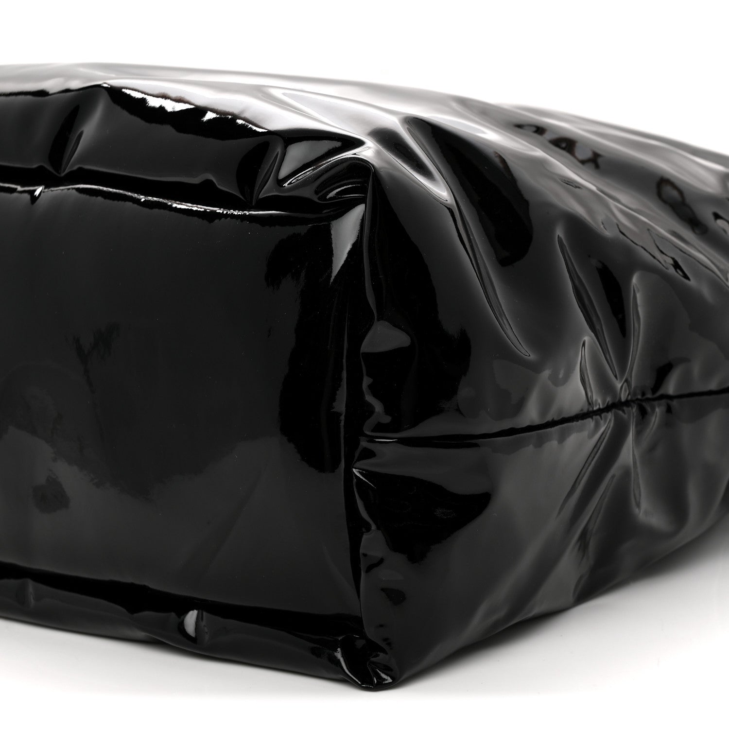 Patent Wide Puffer Maxi Tote Black