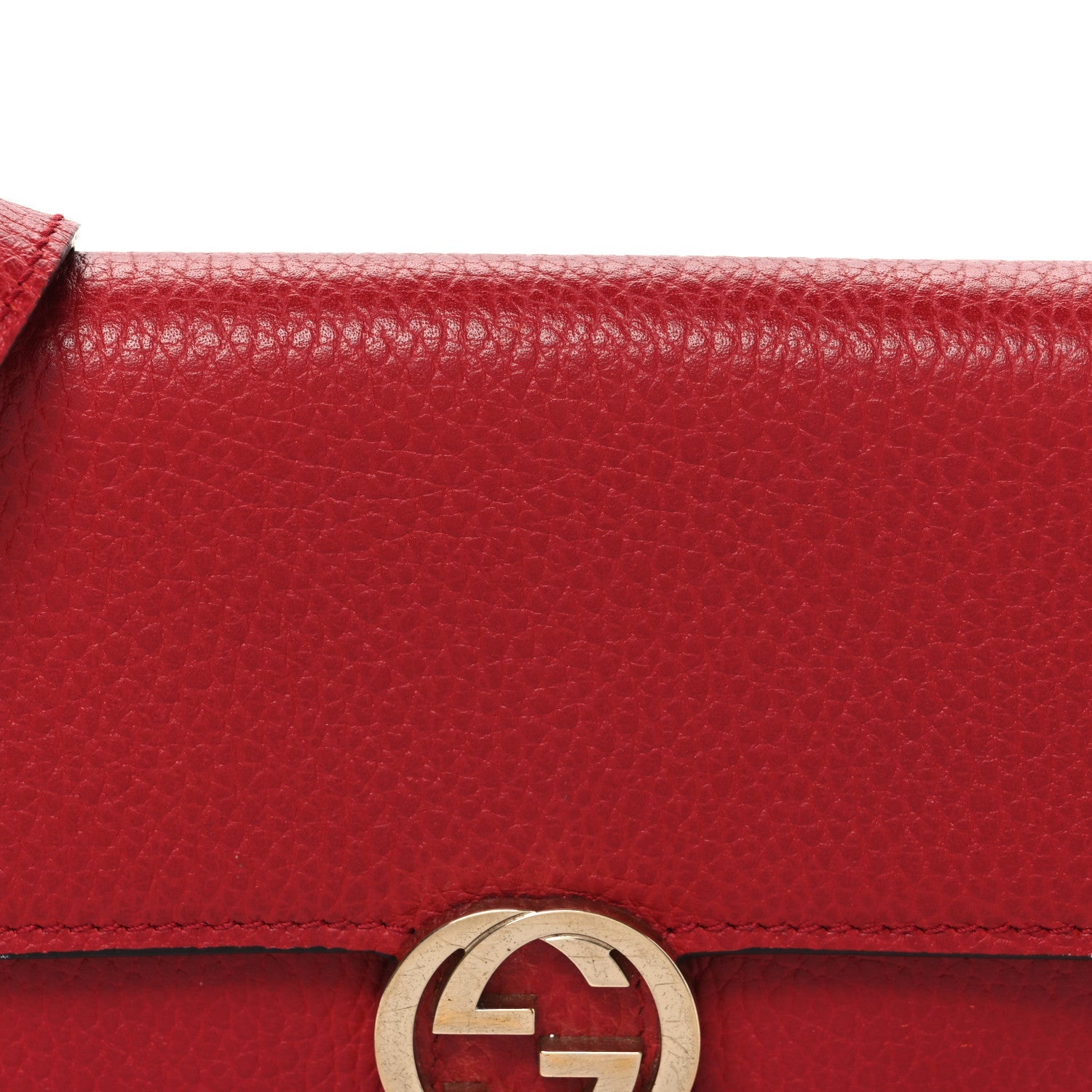 Dollar Calfskin Interlocking G Chain Wallet Red