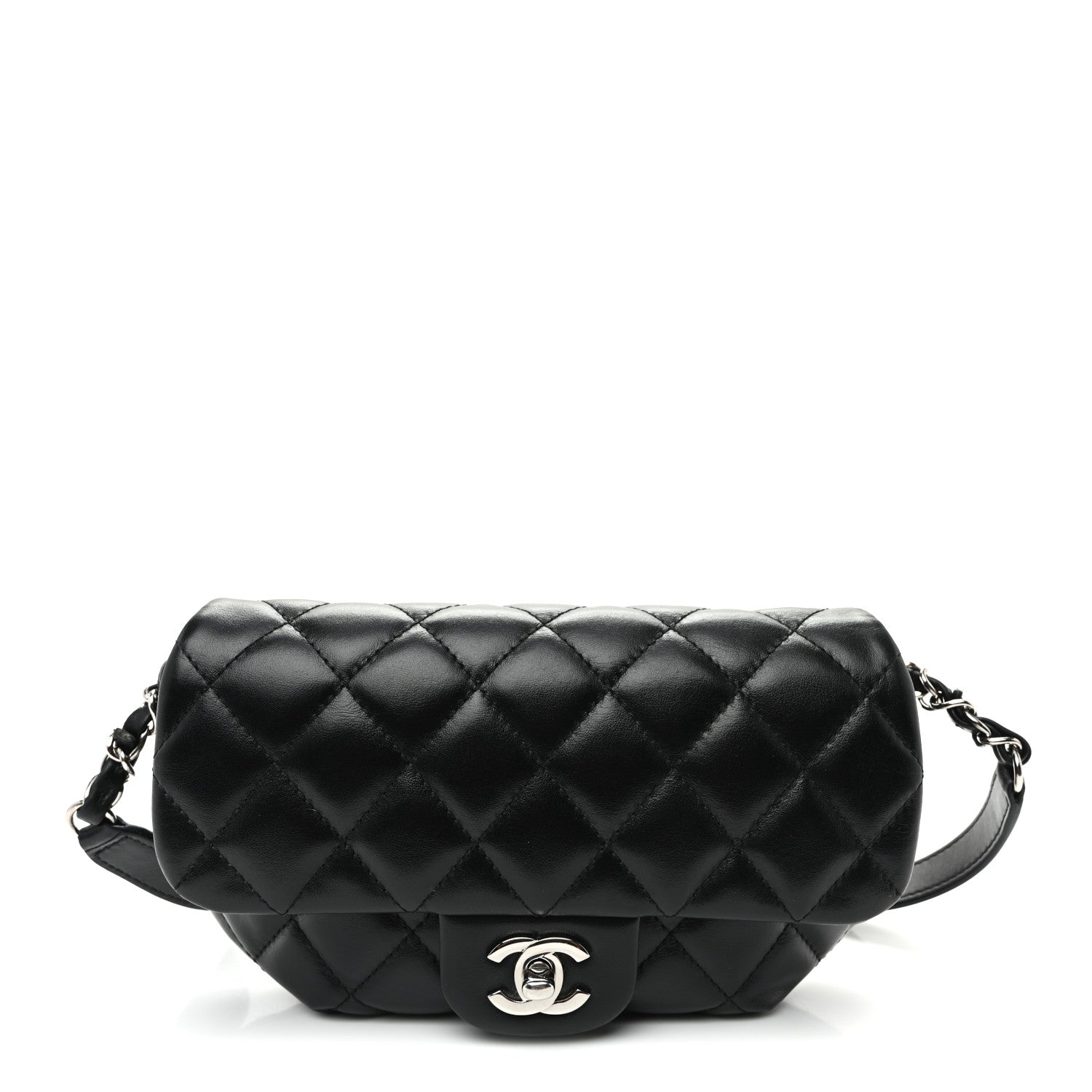 Calfskin Quilted CC Uniform Flap Belt Bag Black