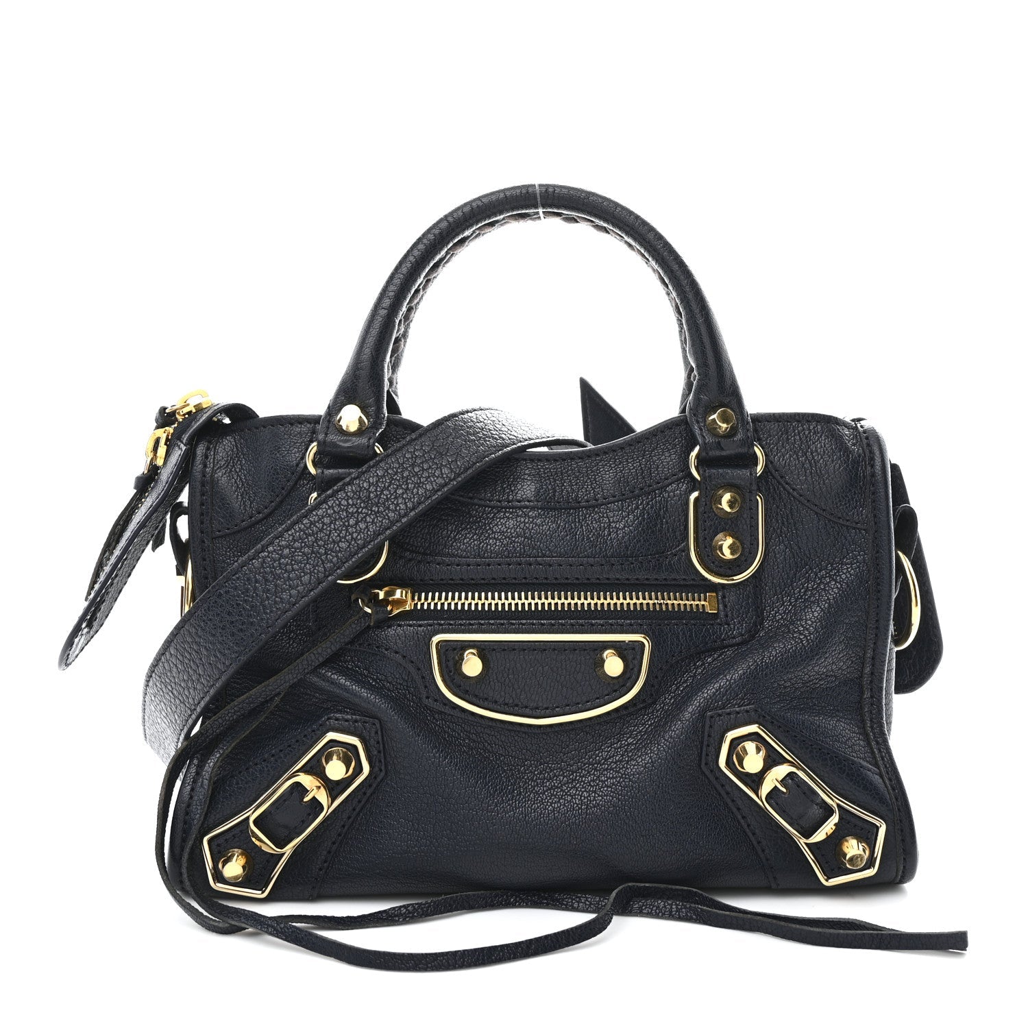 Chevre Gold Metallic Edge Hardware Mini City Bleu Nuit Dark Sea