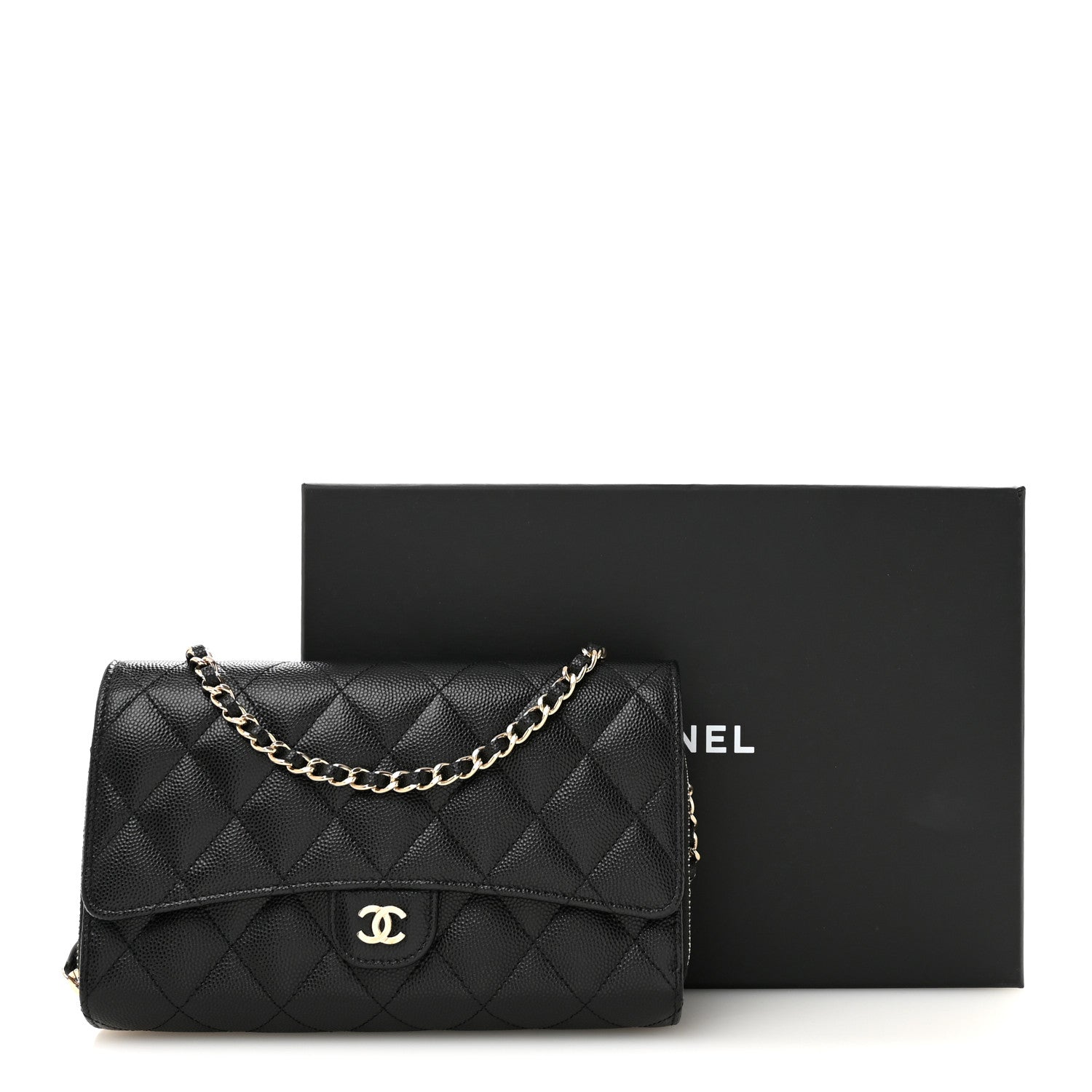 Caviar Quilted Phone Holder Wallet on Removable Chain Black
