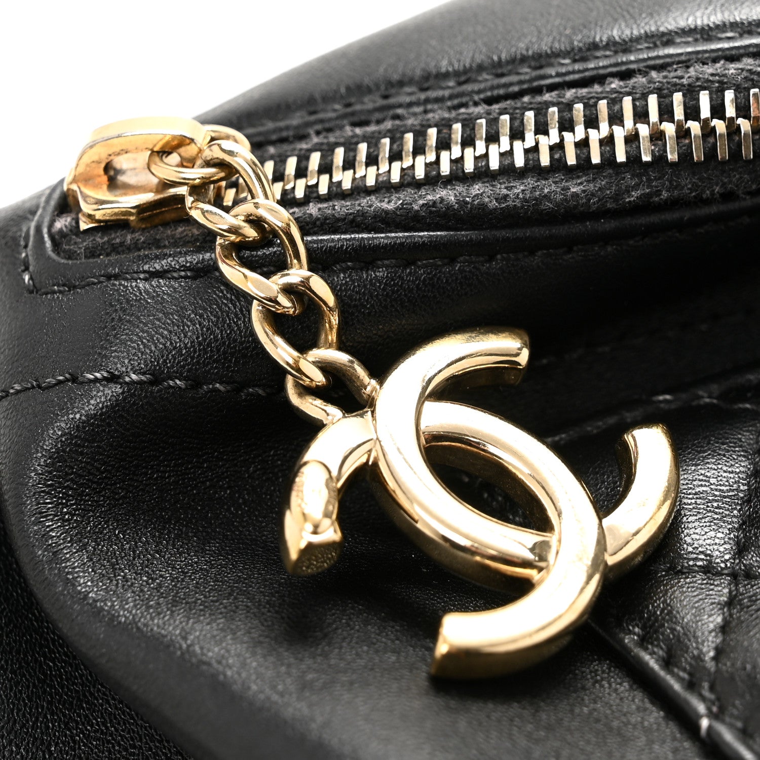 Lambskin Quilted Waist Bag Fanny Pack Black