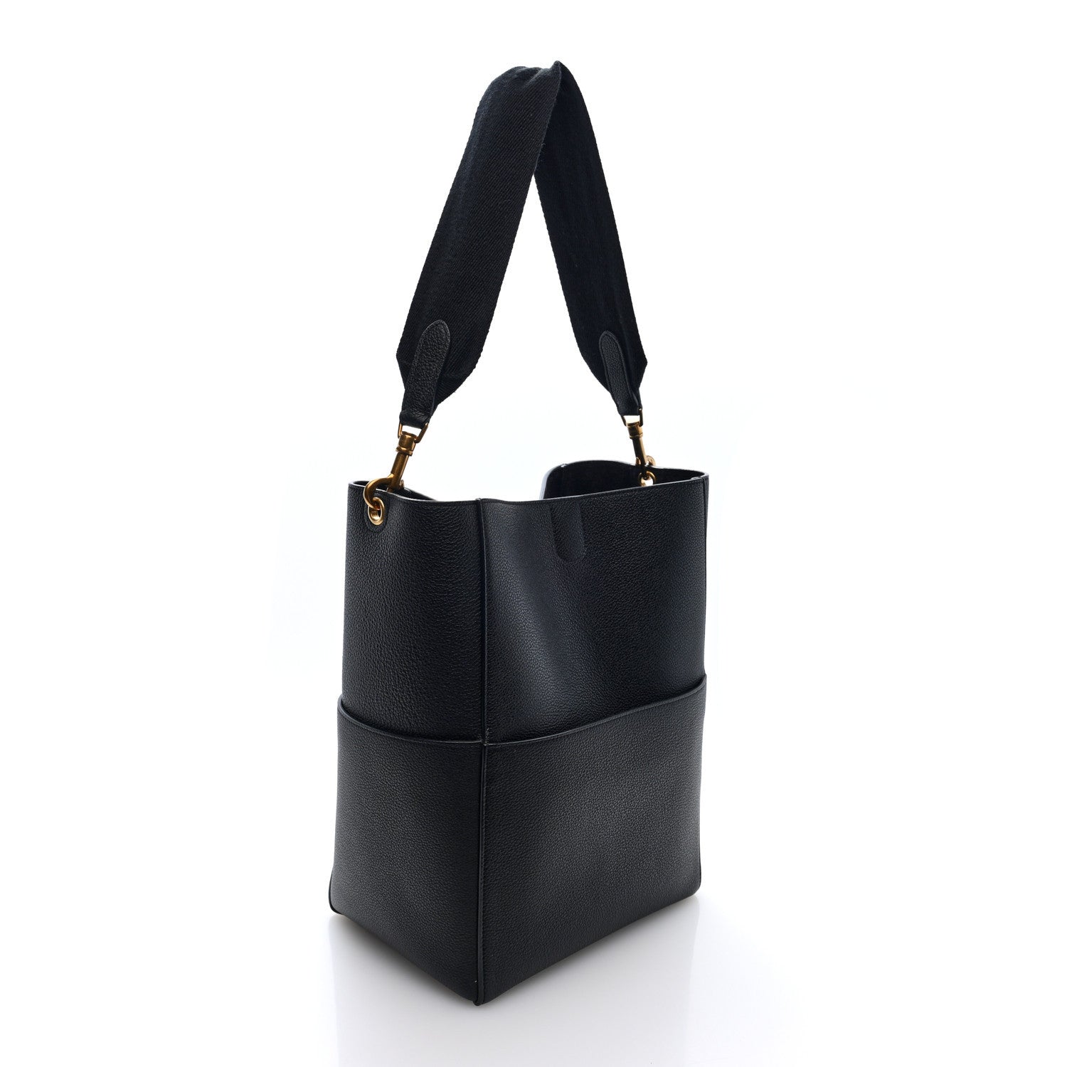 Soft Grained Calfskin Sangle Bucket Bag Black