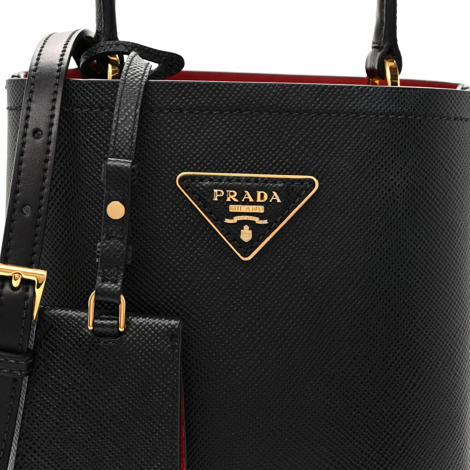 Saffiano Cuir Small Panier Bucket Bag Black Fuoco