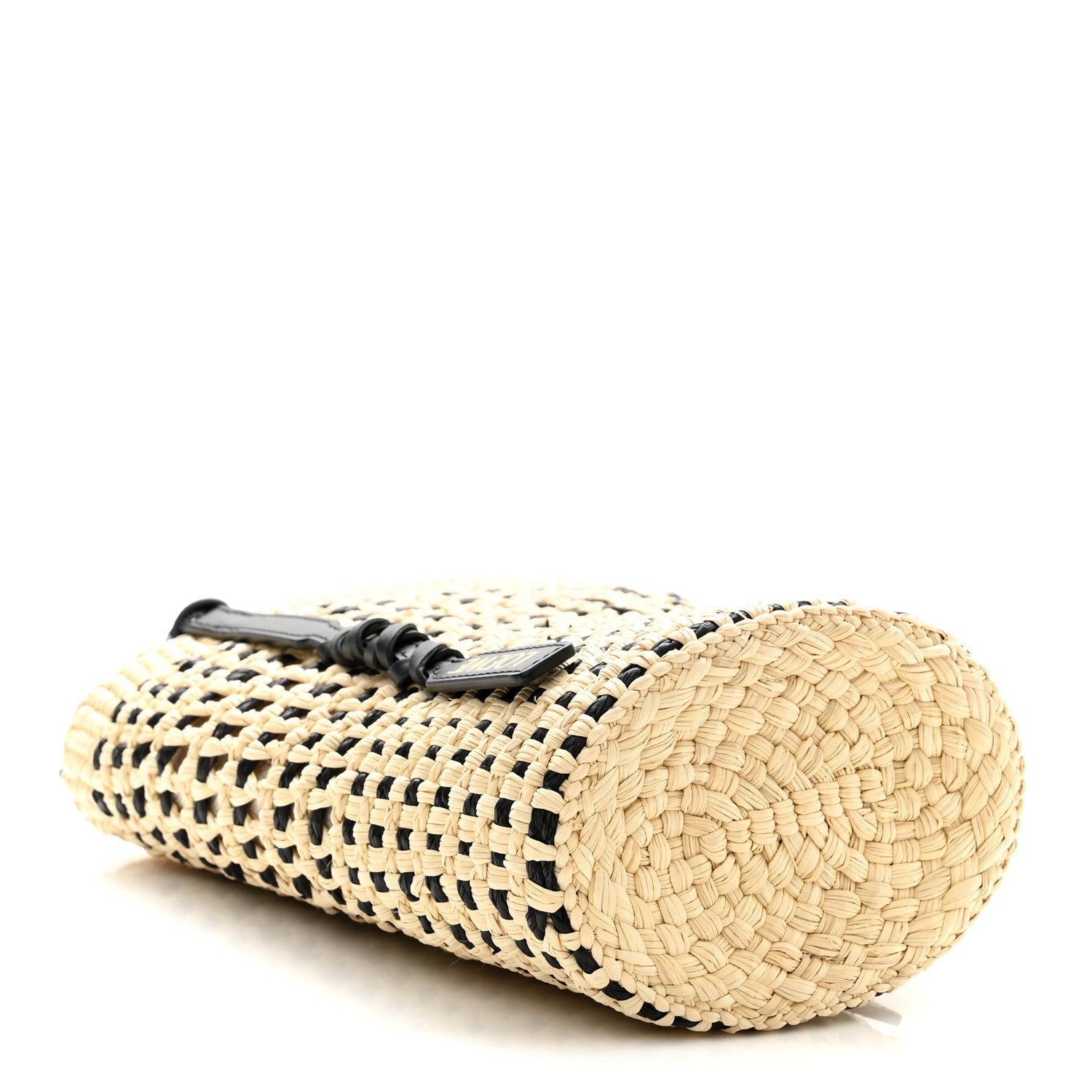 Calfskin Raffia Paulas Ibiza Bucket Bag Natural Black