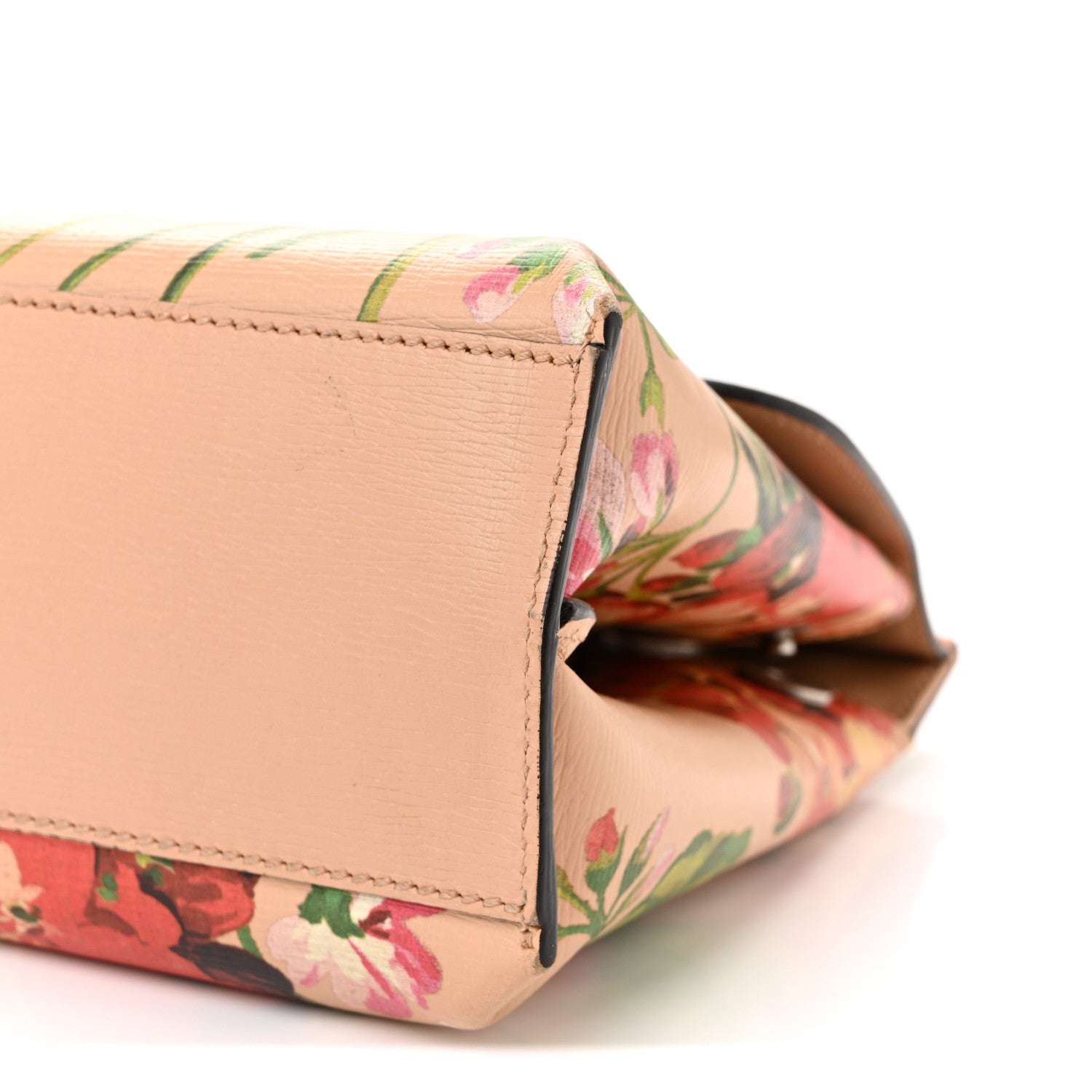Shangai Calfskin Blooms Print Small Bamboo Daily Top Handle Bag Pink Apricot Multicolor