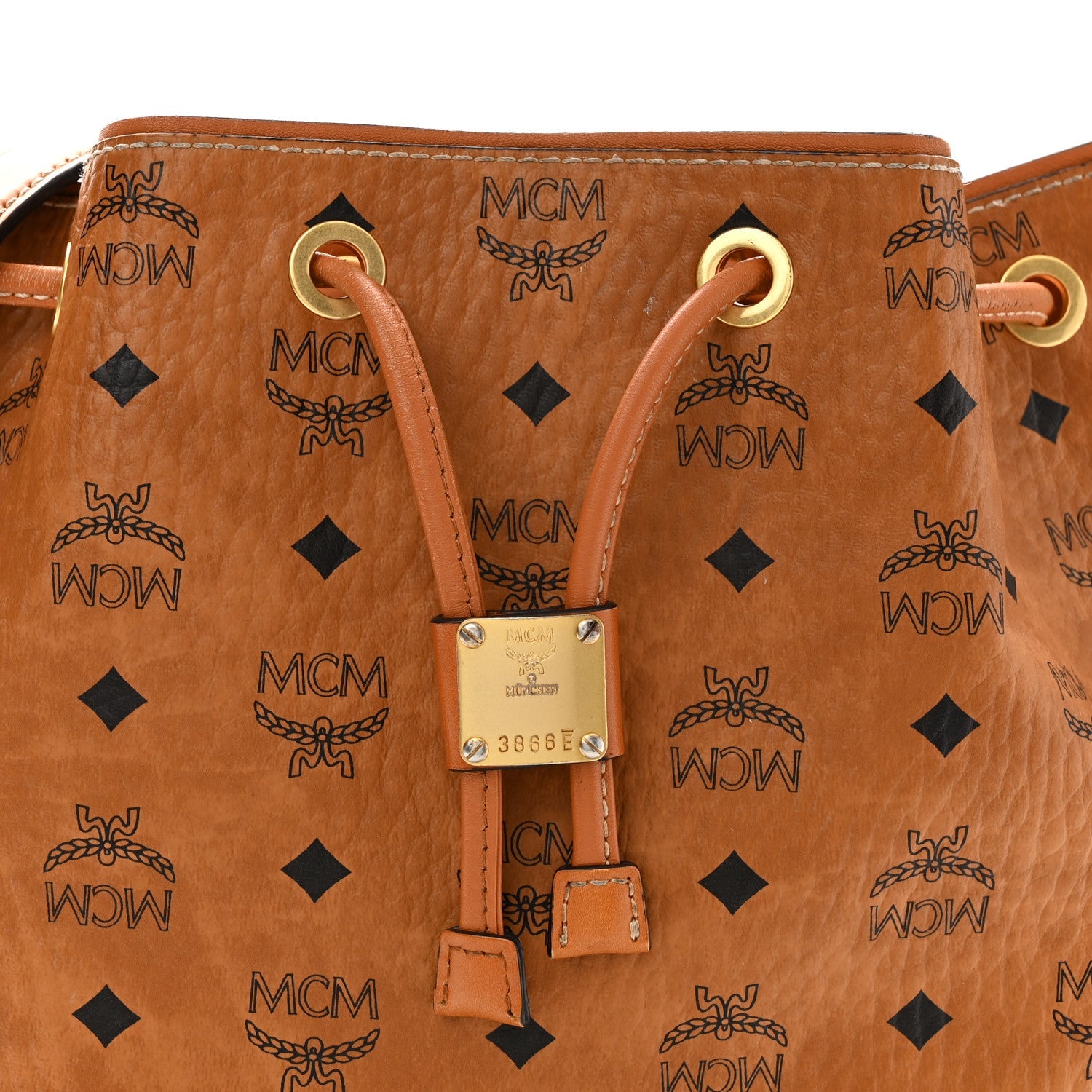 Visetos Small Soft Berlin Drawstring Bucket Bag Cognac