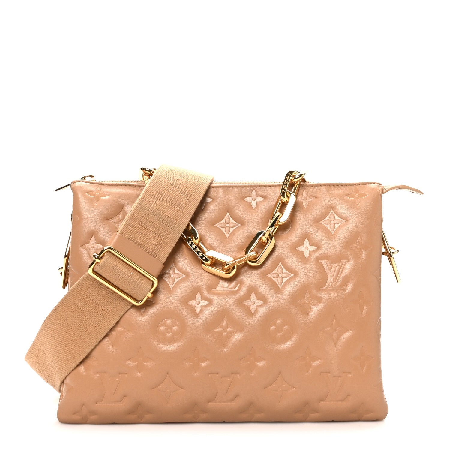 Lambskin Embossed Monogram Coussin PM Camel