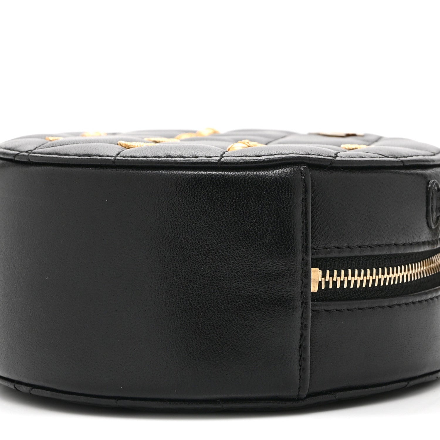 Lambskin Quilted Egyptian Amulet Round Clutch With Chain Black