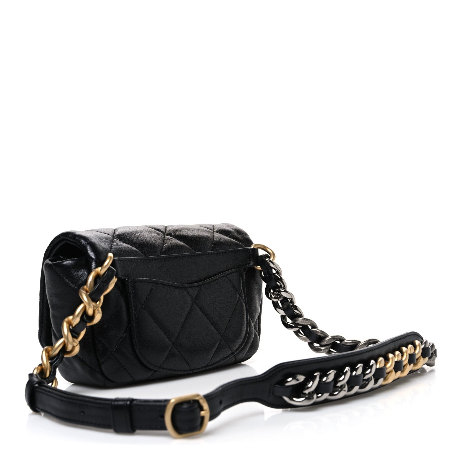 Goatskin Quilted Chanel 19 Waist Bag Black