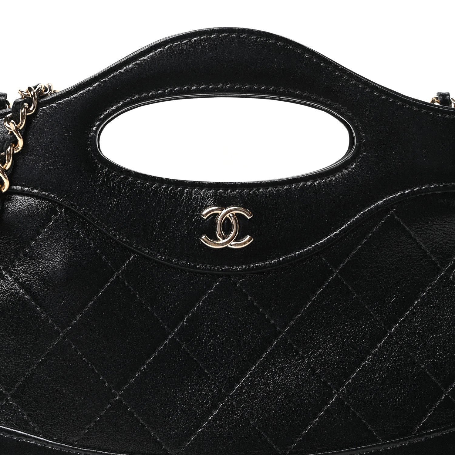 Shiny Crumpled Calfskin Quilted Nano 31 Shopping Bag Black