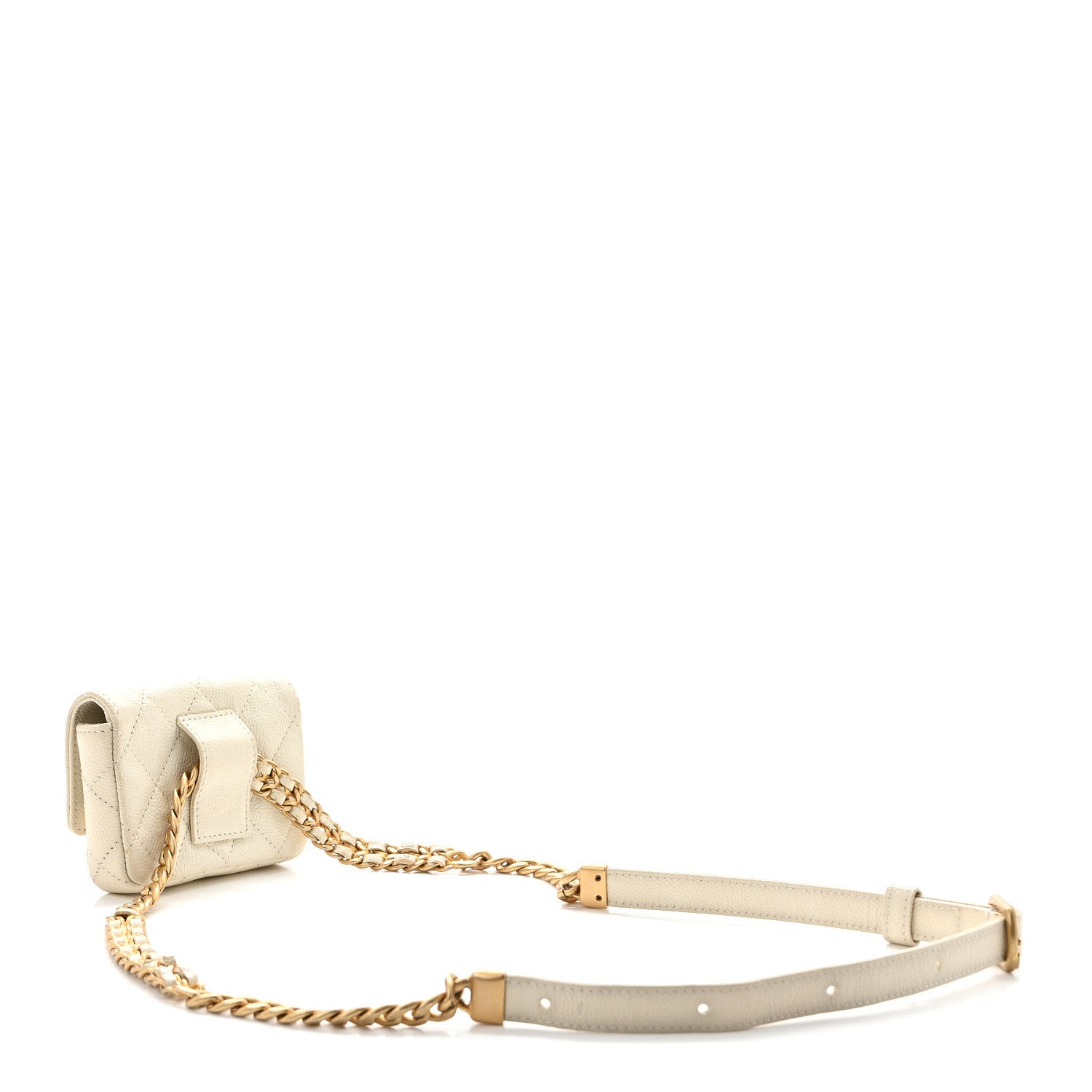 Shiny Caviar Quilted Chain Melody Belt Bag White
