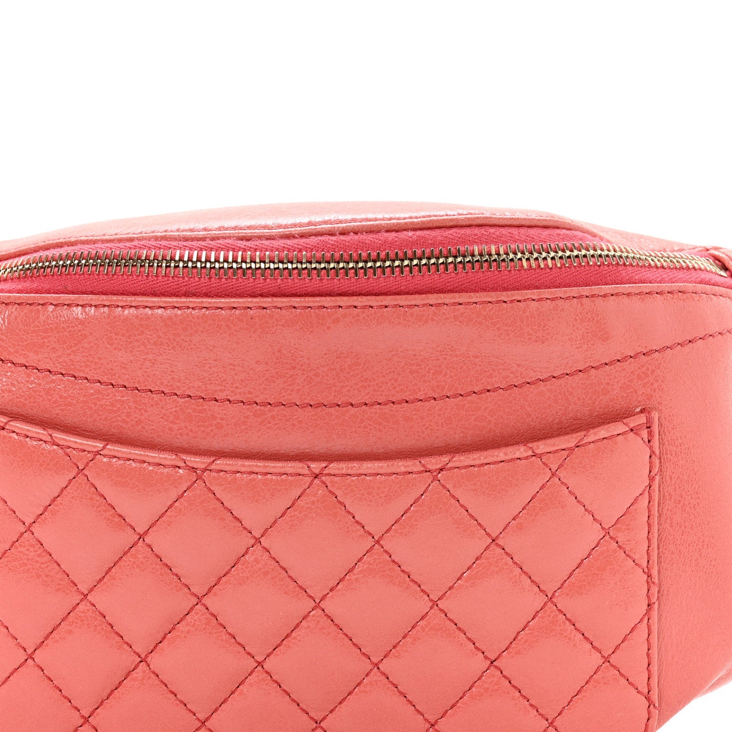 Crumpled Glazed Lambskin Quilted Waist Bag Fanny Pack Pink