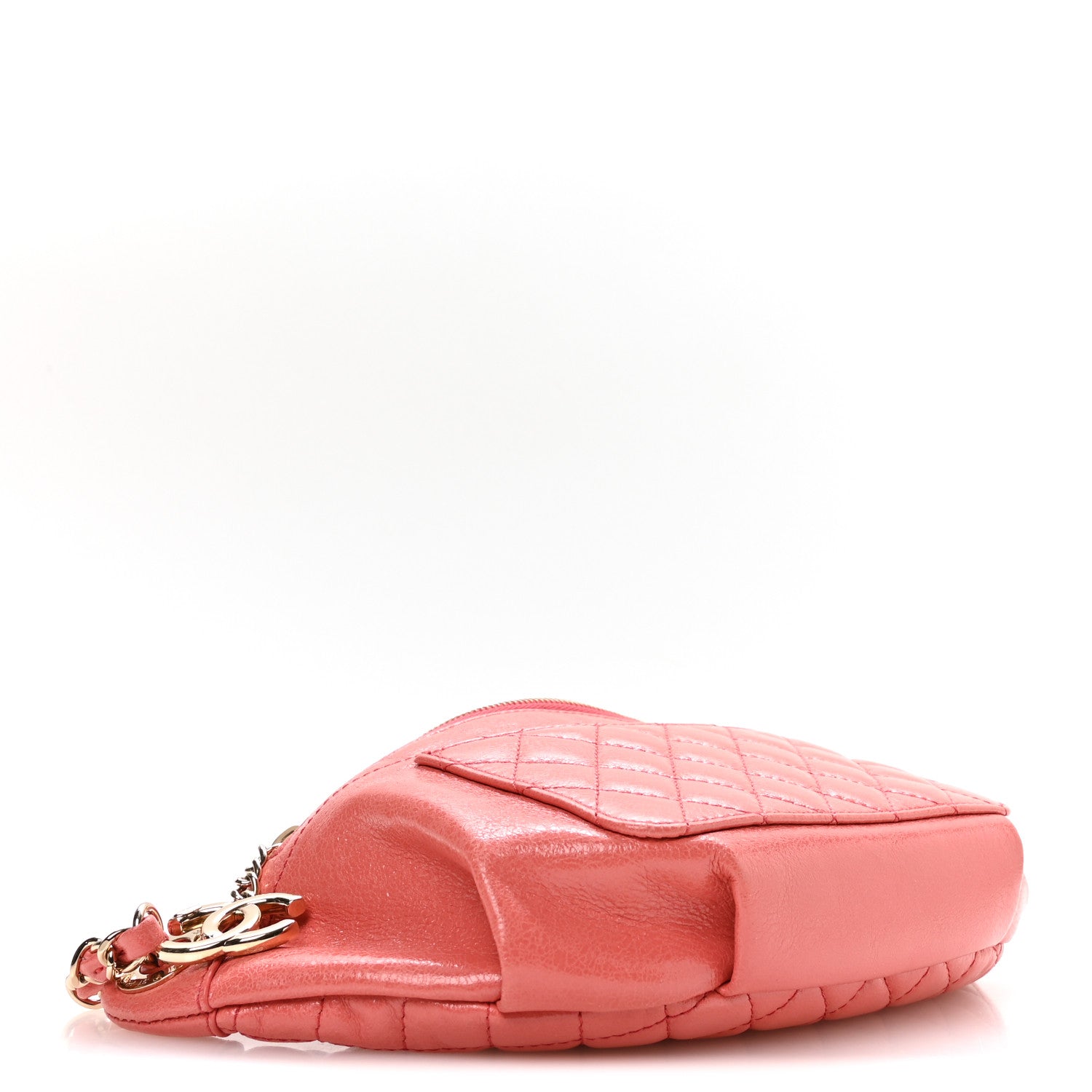 Crumpled Glazed Lambskin Quilted Waist Bag Fanny Pack Pink