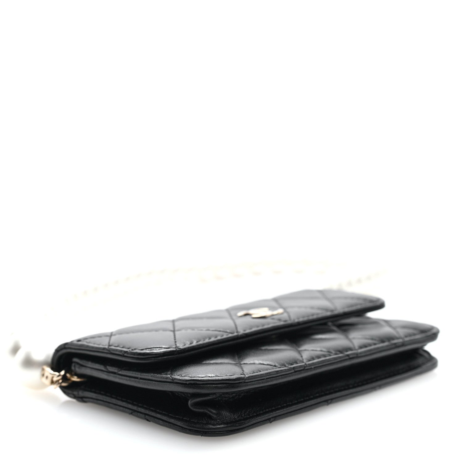 Calfskin Quilted Maxi Pearls Clutch With Chain Black