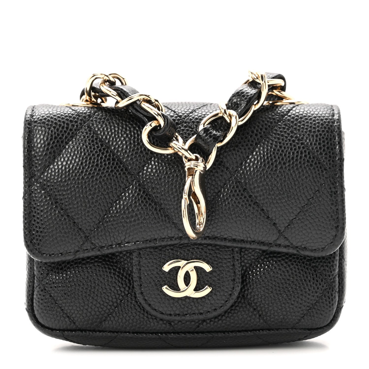 Caviar Quilted Mini Chain Belt Bag Black