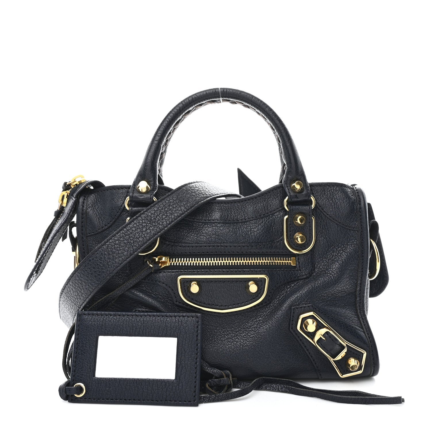 Chevre Gold Metallic Edge Hardware Mini City Bleu Nuit Dark Sea