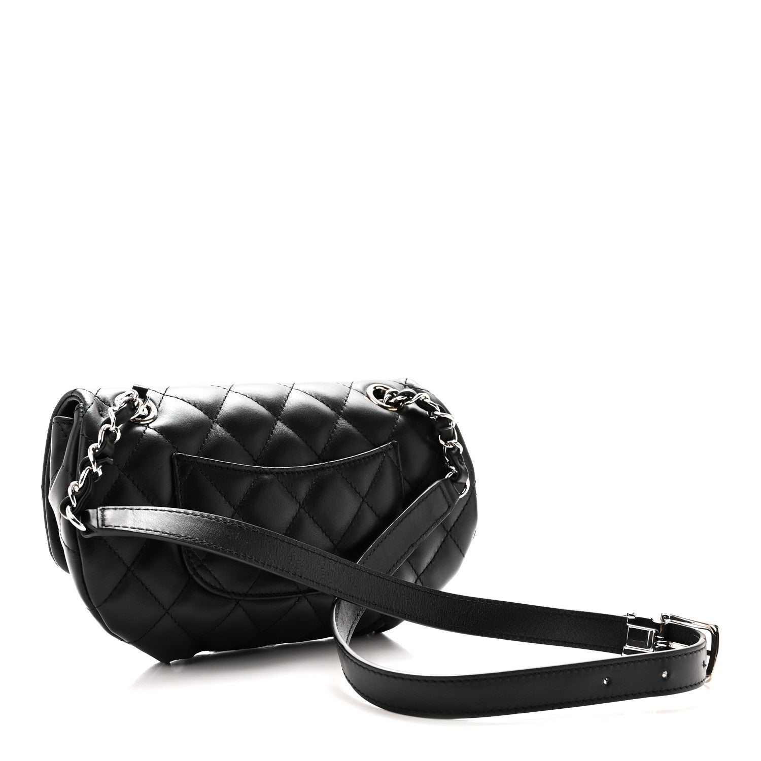 Calfskin Quilted CC Uniform Flap Belt Bag Black