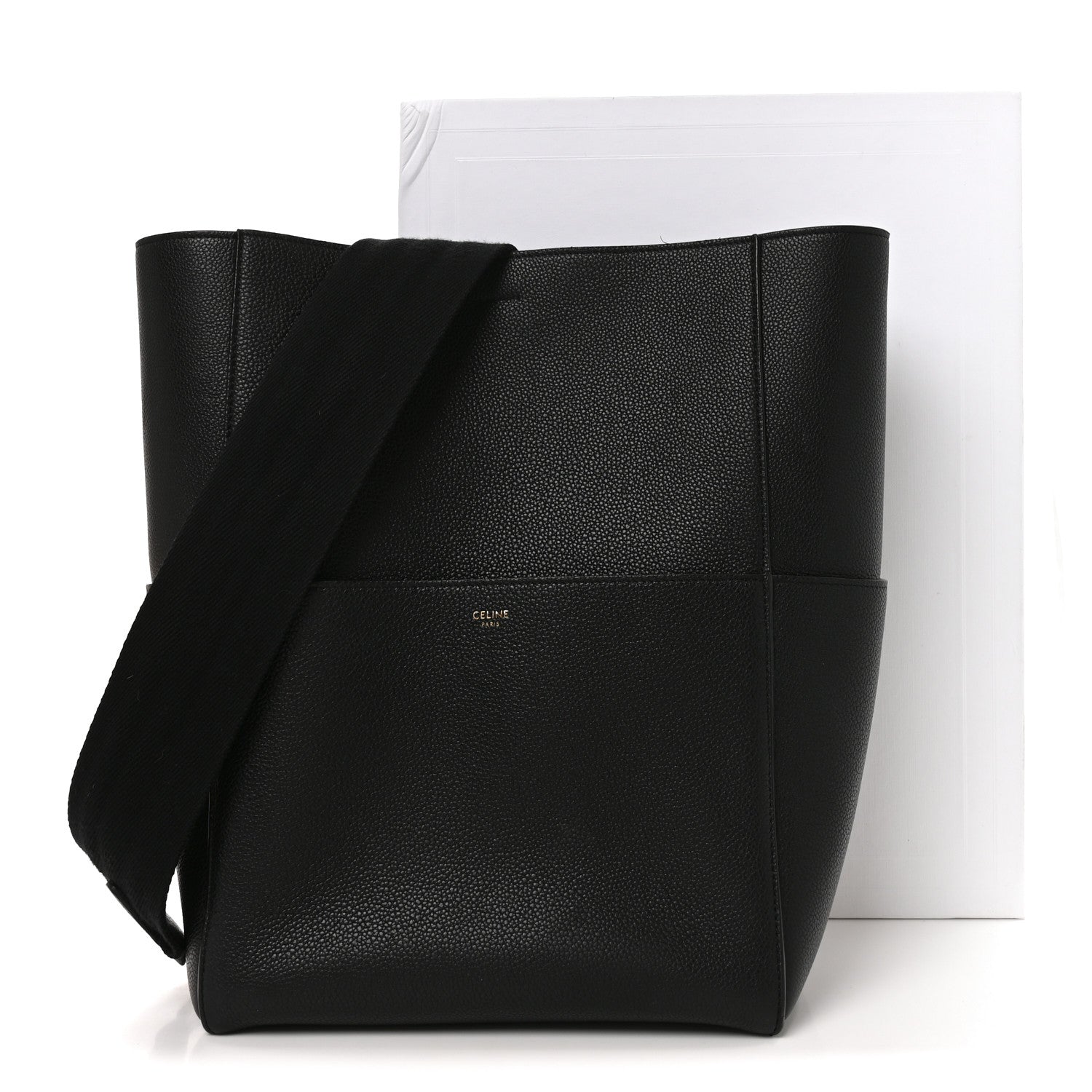Soft Grained Calfskin Sangle Bucket Bag Black