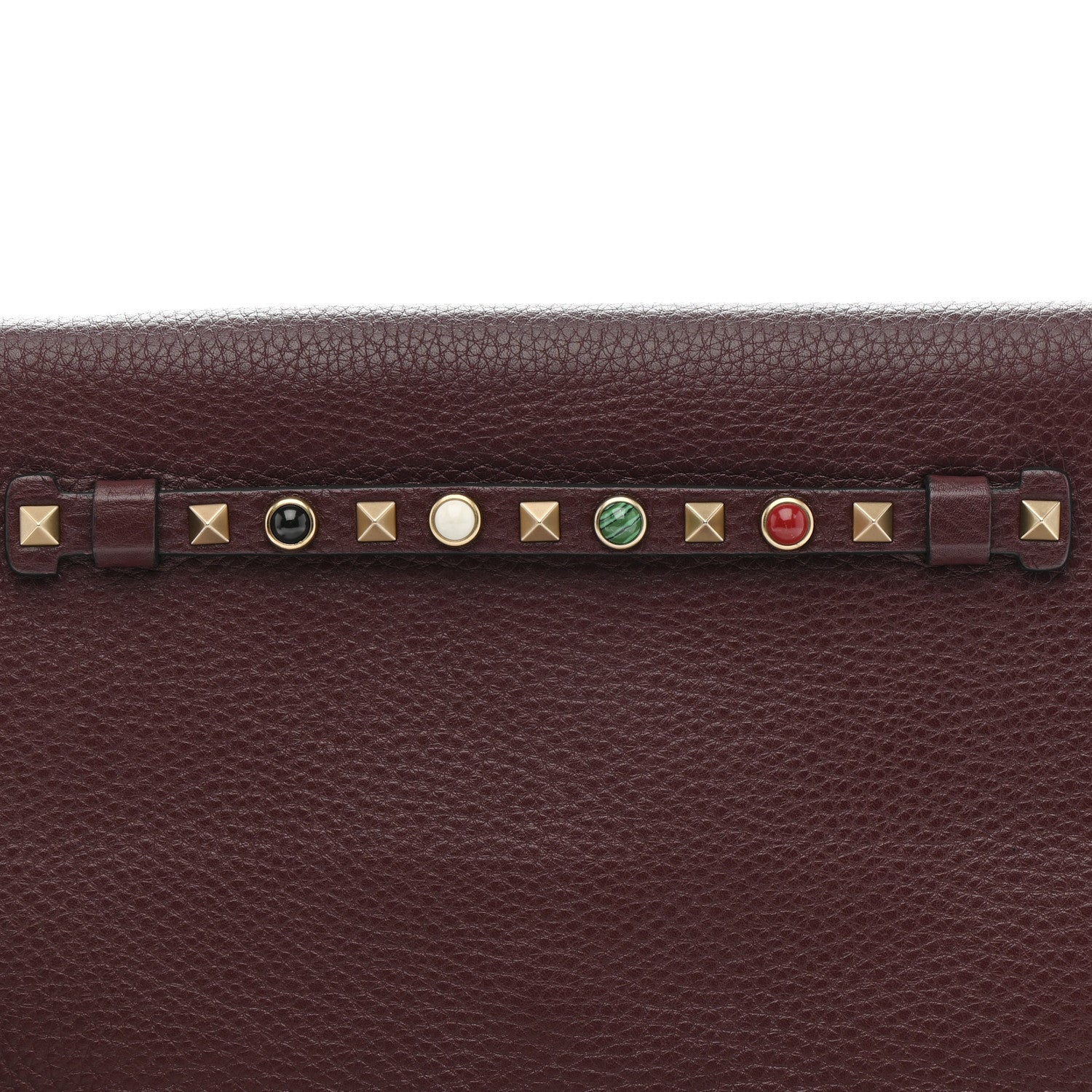 Pebbled Calfskin Rockstud Rolling Wristlet Clutch Rubin