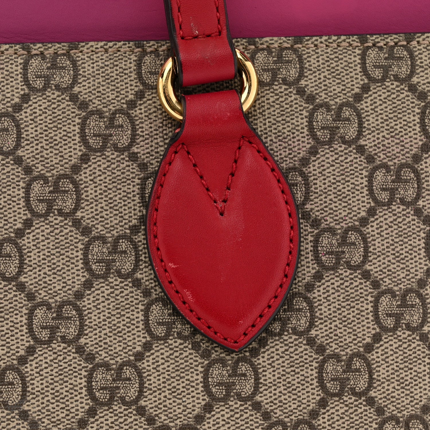 GG Supreme Monogram Medium Zippered Bucket Tote Beige Hibiscus Red New Rosette