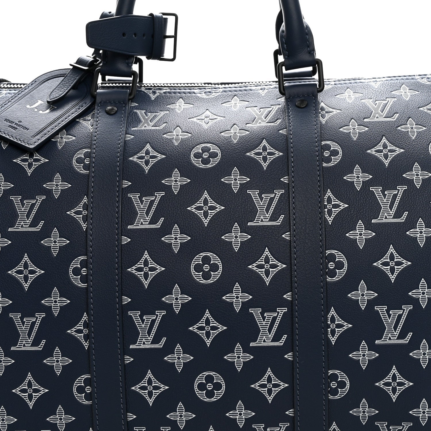 Calfskin Shadow Monogram Keepall Bandouliere 50 Ink Blue White