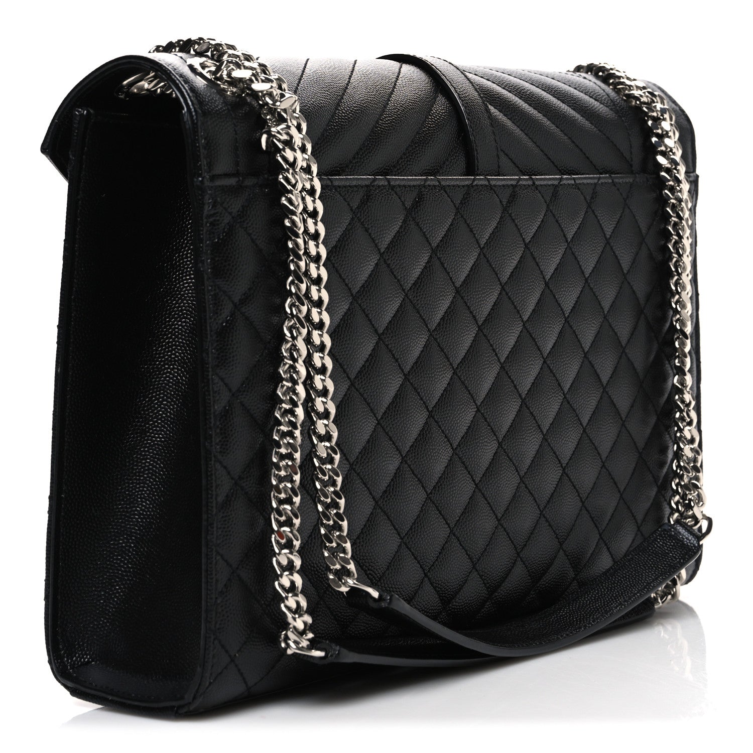 Grain De Poudre Textured Mixed Matelasse Large Triquilt Monogram Satchel Black