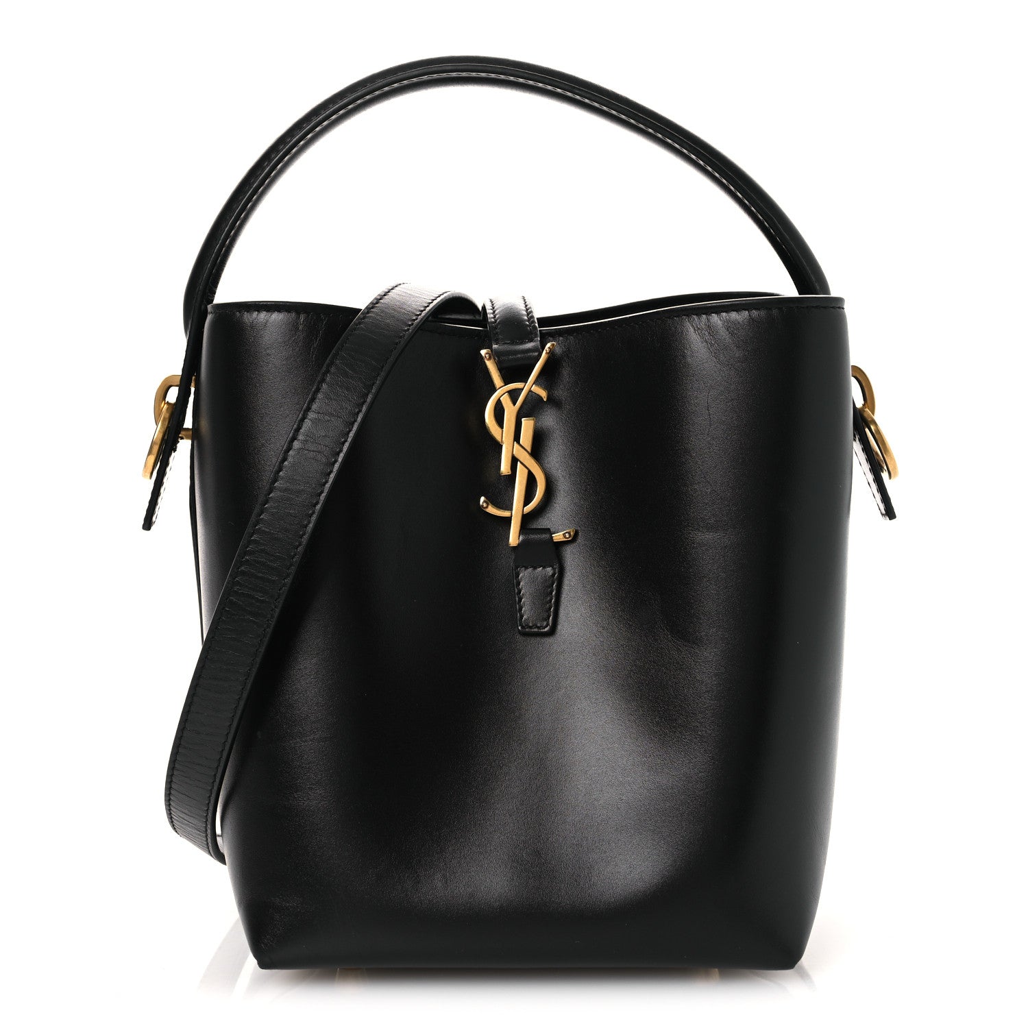 Smooth Shiny Calfskin Monogram Le 37 Small Bucket Bag Black