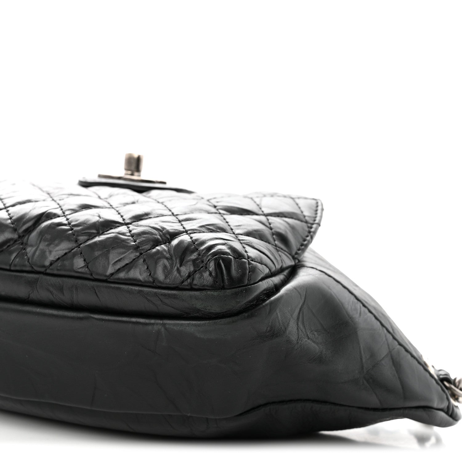 Crumpled Calfskin Quilted Casual Rock Waist Bag Fanny Pack Black