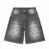 Chrome Hearts Cross Patch Washed Black Denim Shorts