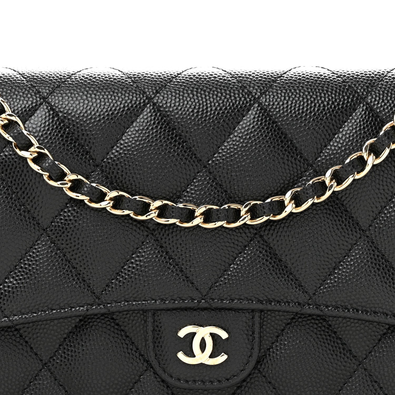 Caviar Quilted Phone Holder Wallet on Removable Chain Black