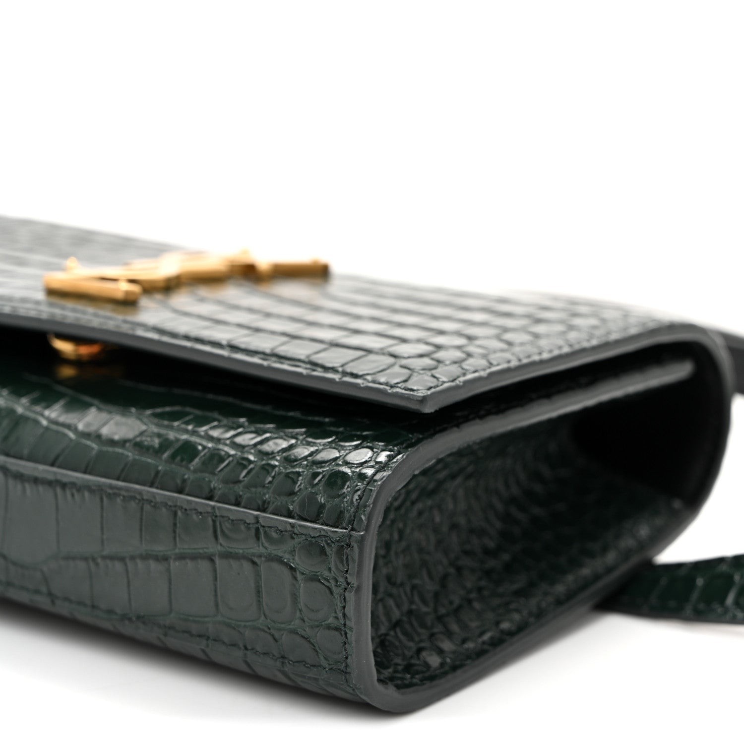 Calfskin Crocodile Embossed Monogram Kate Belt Bag Dark Mint