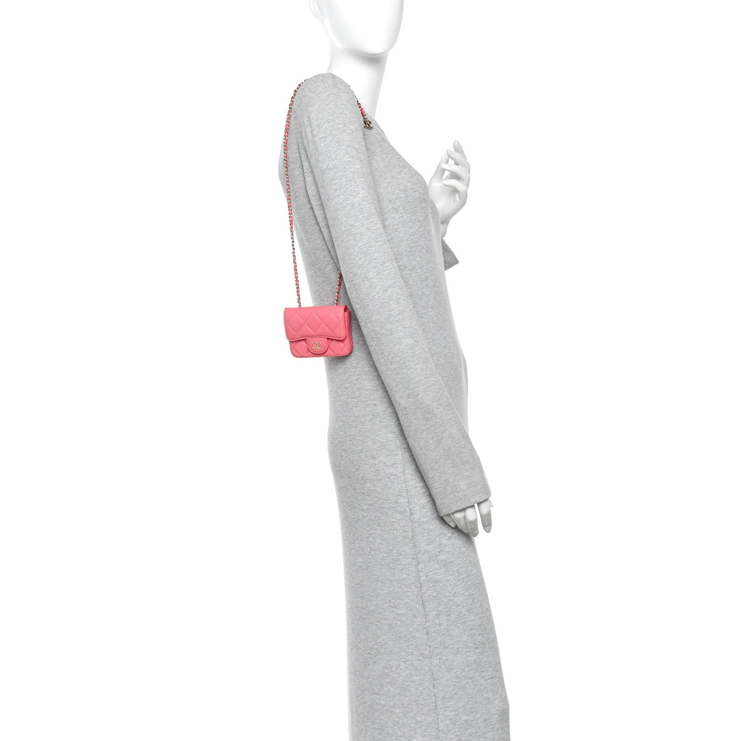 Lambskin Quilted Mini Chain Belt Bag Pink