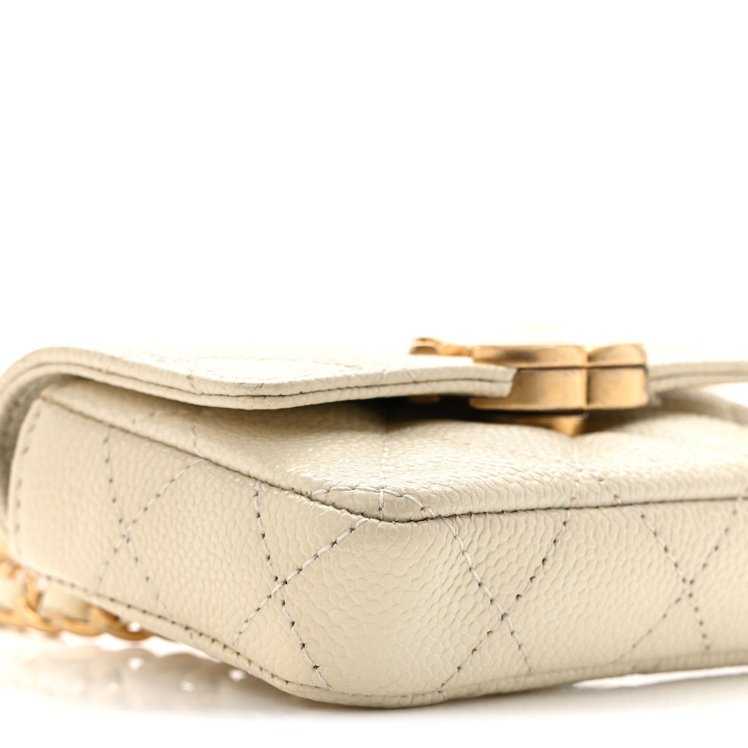 Shiny Caviar Quilted Chain Melody Belt Bag White