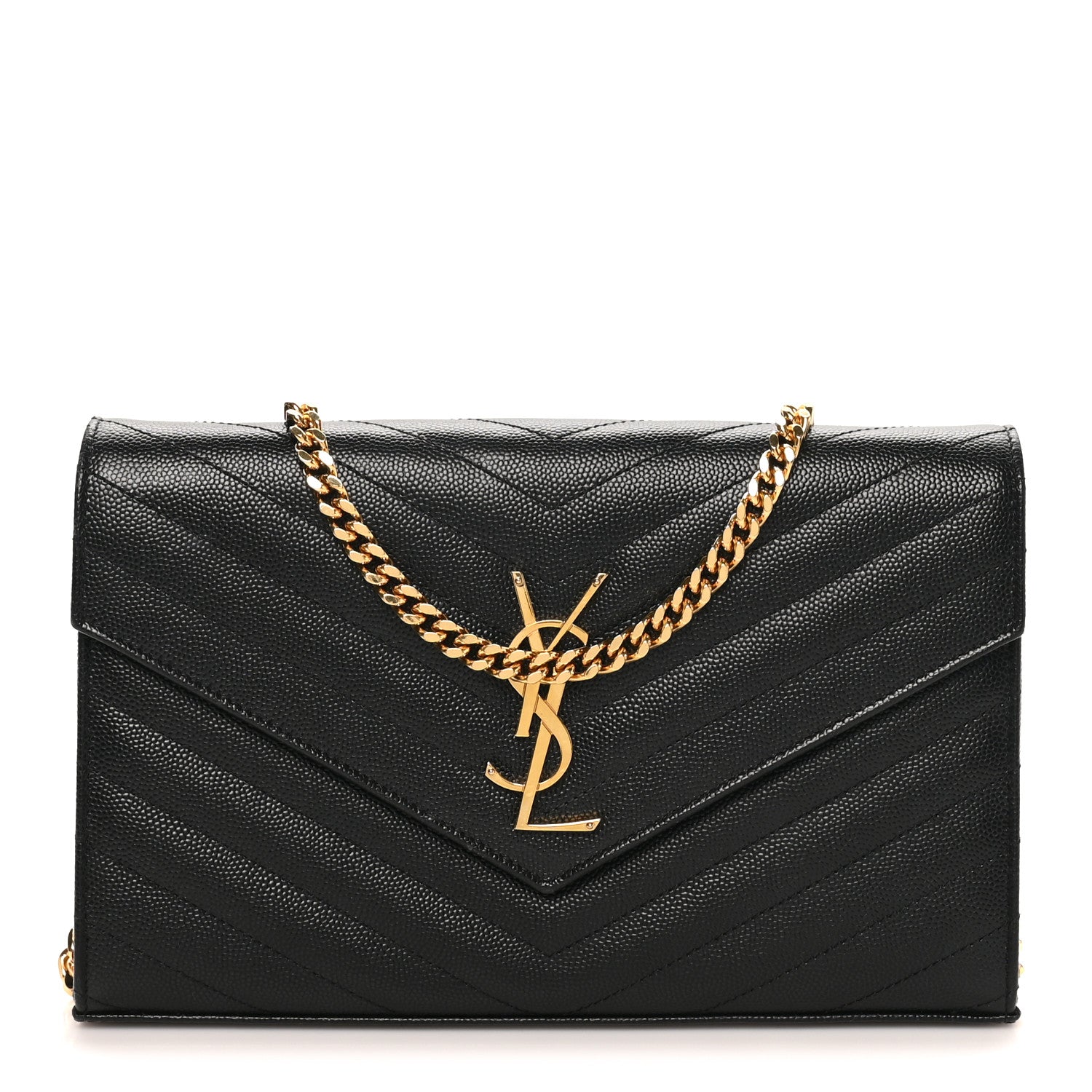 Grain De Poudre Matelasse Chevron Monogram Chain Wallet Black