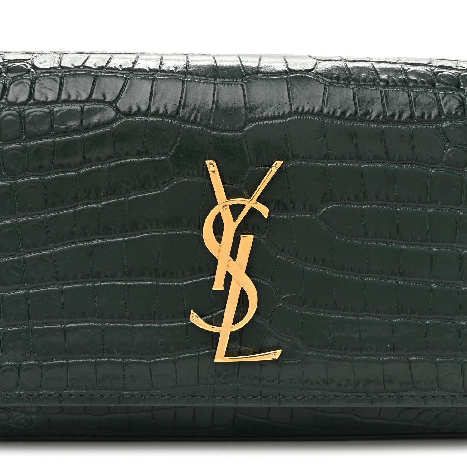 Calfskin Crocodile Embossed Monogram Kate Belt Bag Dark Mint