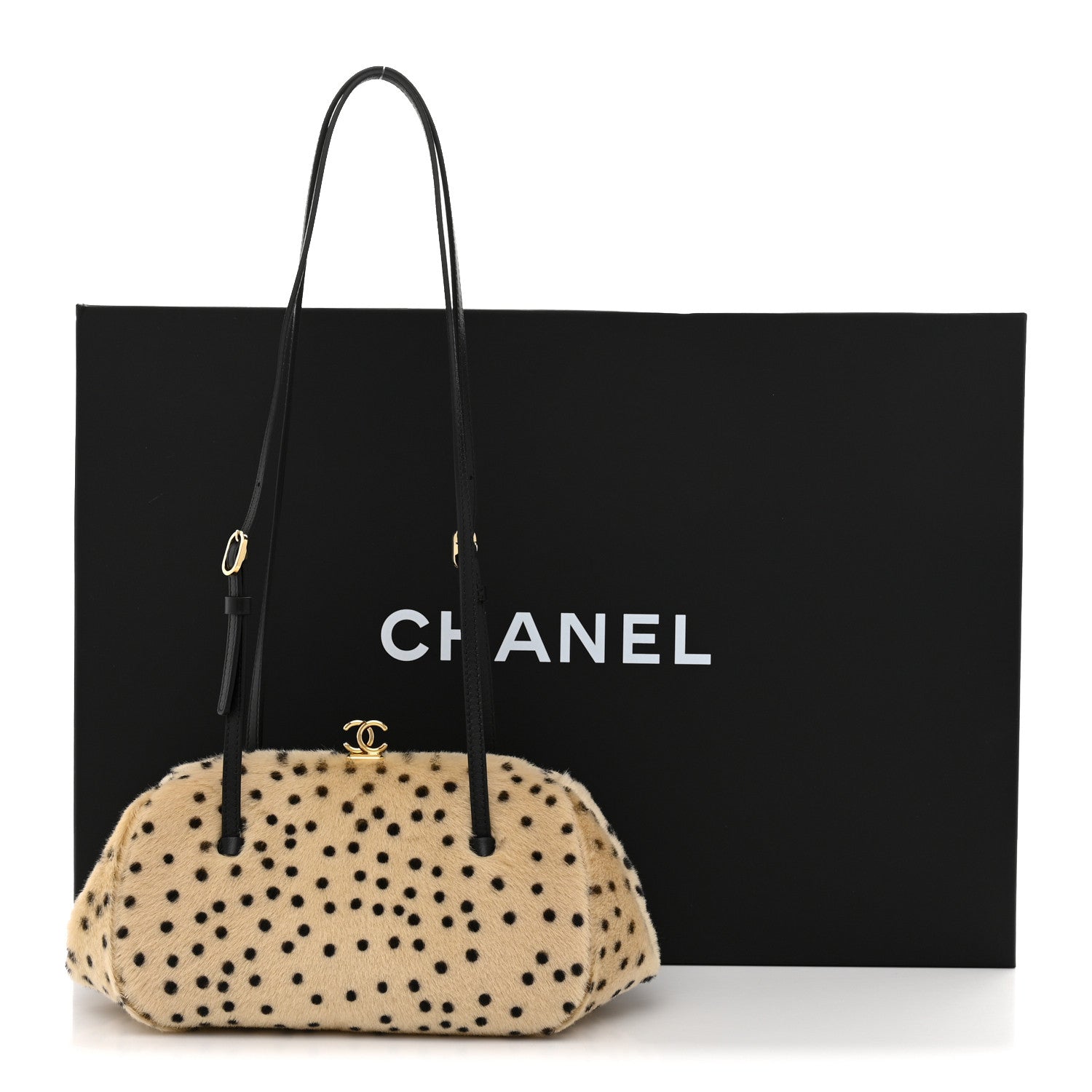 Pony Hair Cheetah Print Pretty CC Clutch With Strap Light Beige Black