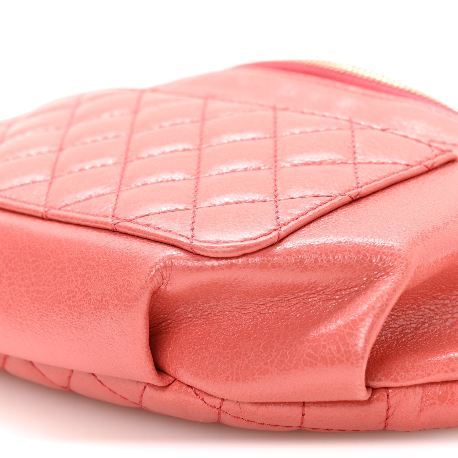 Crumpled Glazed Lambskin Quilted Waist Bag Fanny Pack Pink