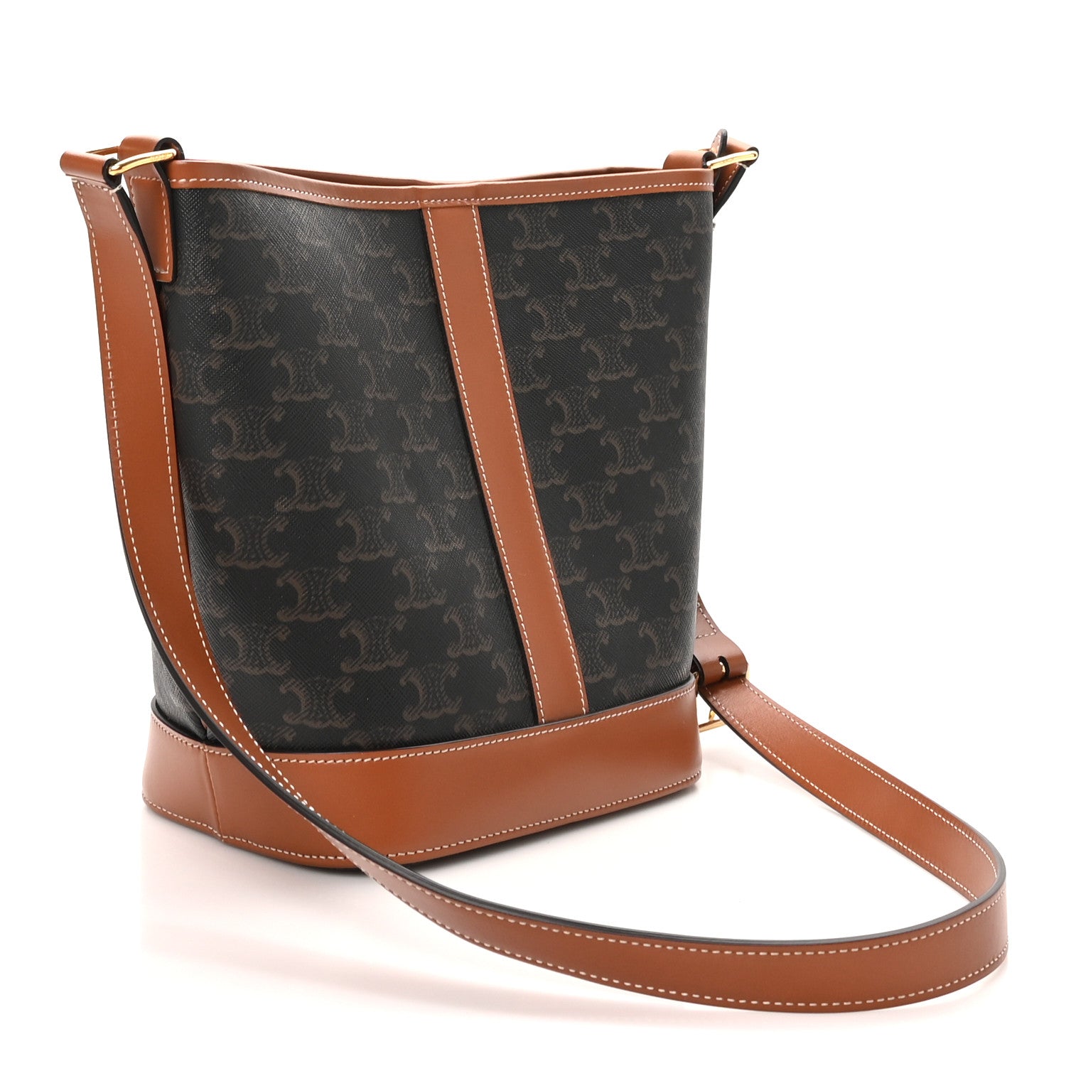 Triomphe Canvas Calfskin Small Bucket Bag Tan