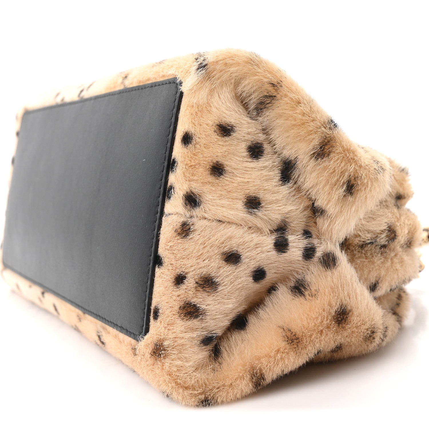 Pony Hair Cheetah Printed Lambskin Clutch With Chain Beige Black