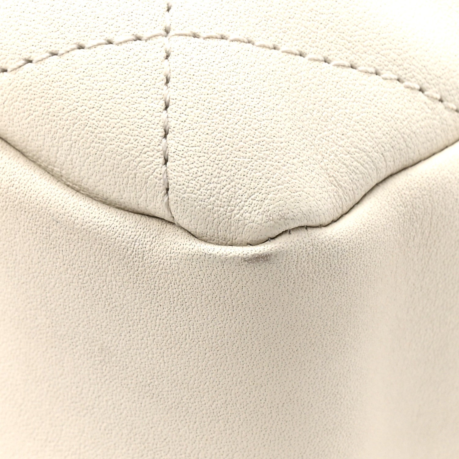 Calfskin Quilted Drawstring Bucket Bag White