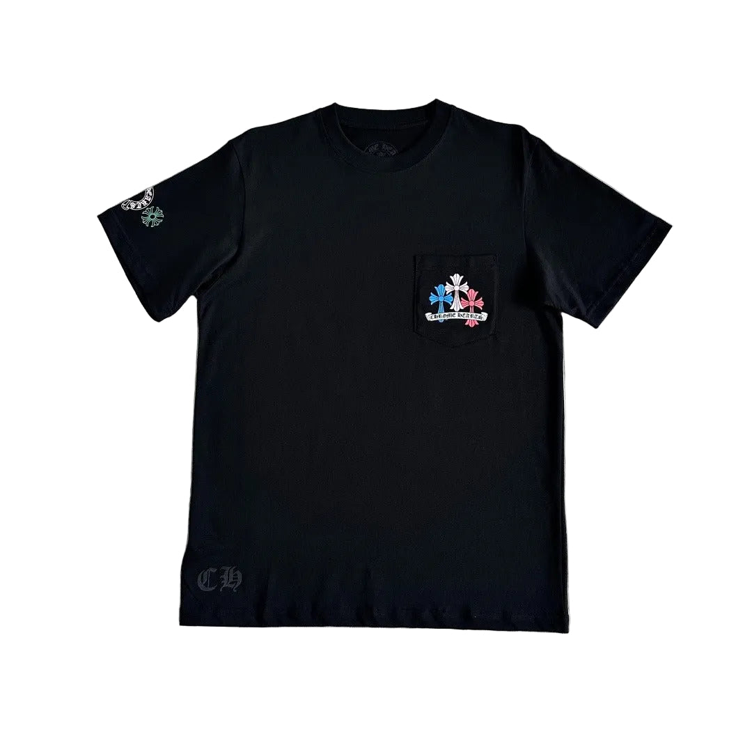 Chrome Hearts Multicolor Cemetery Cross Pocket T-Shirt in Black.