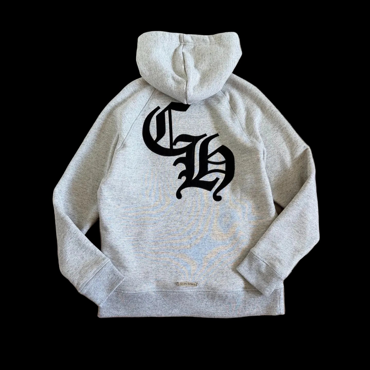 Chrome Hearts Triple Cemetery Cross Patch Pullover Hoodie in heather grey.